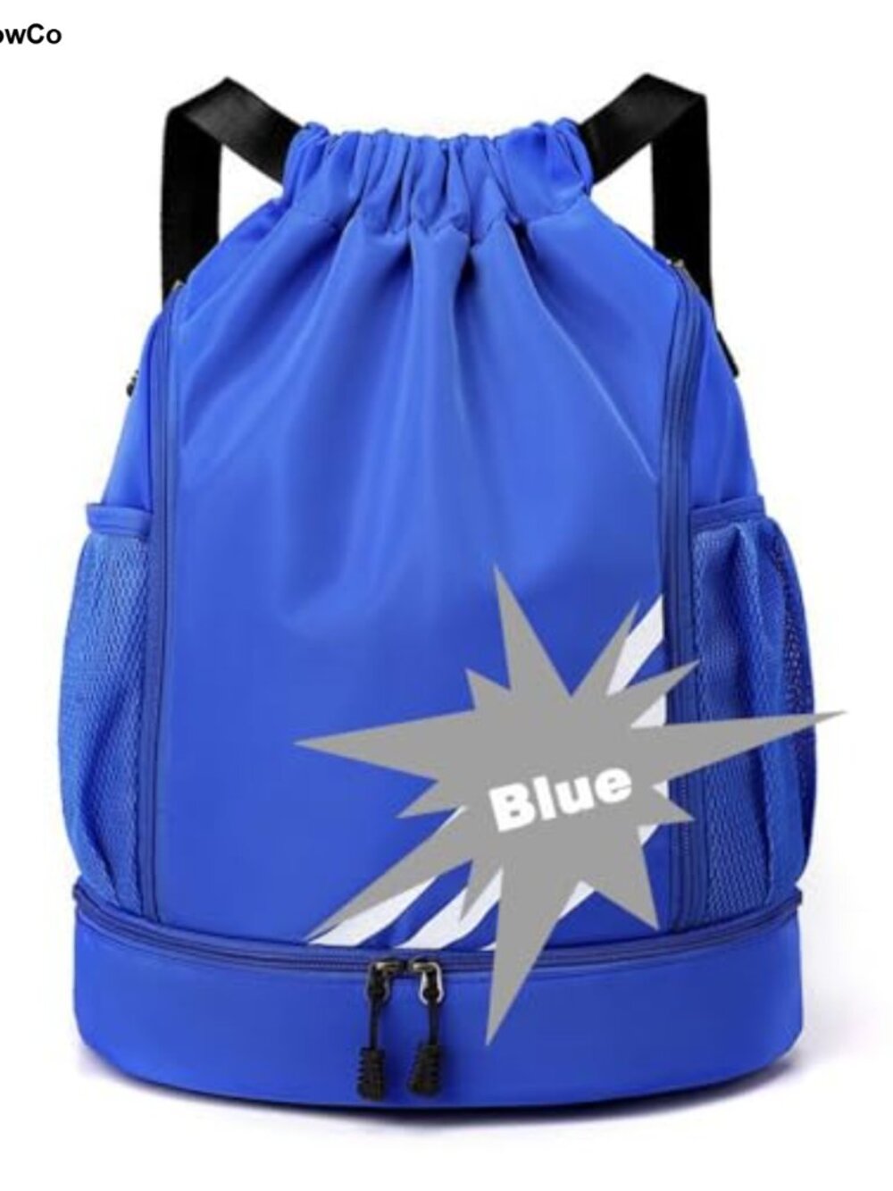 TUFREQ Nylon Drawstring Backpack Large Capacity Shoe Compartment Mesh Pockets